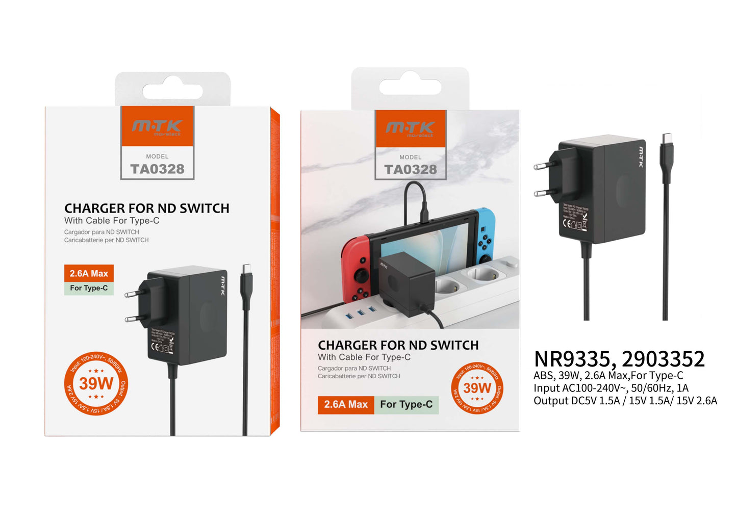TA0328 NE Cargador Type-C para ND Switch 39W/2.6A MAX, Negro Cód.: 005322