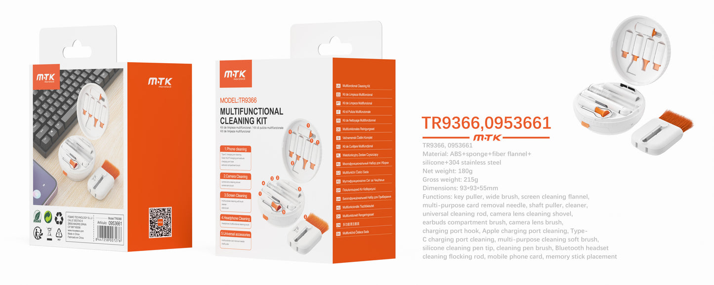 TR9366 BL Kit de limpieza multifuncion para teclado/movil/camara/auricular, Blanco Cód.: 0953661