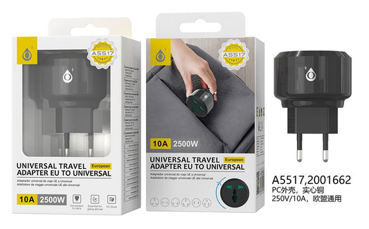 Adaptador enchufe internacional de viaje US/EU/UK A5517 Blanco