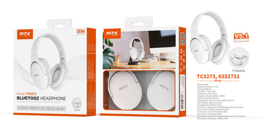 TC3273 BL Auriculares Casco Zor plegable con bluetooth 5.1 y microfono, bateria 200mAh, Blanco Cód.: 0352731