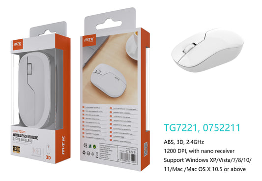 TG7221 BL Raton Inalambrico 3D 2.4GHZ, 1200 DPI, Blanco Cód.: 0752211