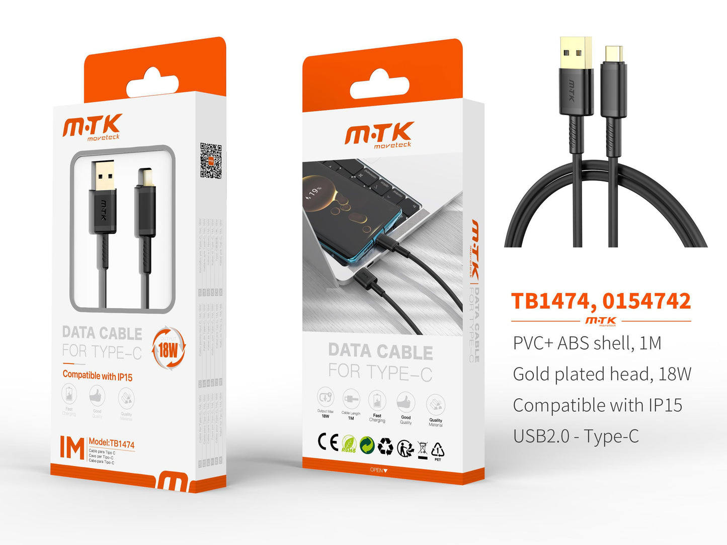 TB1474 NE Luxury Cable de datos Luc para Type-C , 5V/3.4A, 1M, Negro Cód.: 0154742