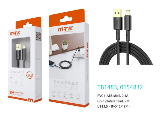 TB1483 NE Luxury Cable de datos Luc para Iphone 5-14 , 5V/2.4A, 2M, Negro Cód.: 0154832