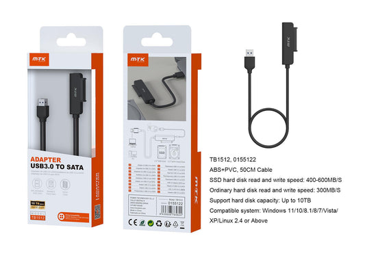TB1512 NE Adaptador USB 3.0 a SATA III HDD y SSD(2.5pulgadas), Cable 50CM, Negro Cód.: 0155122