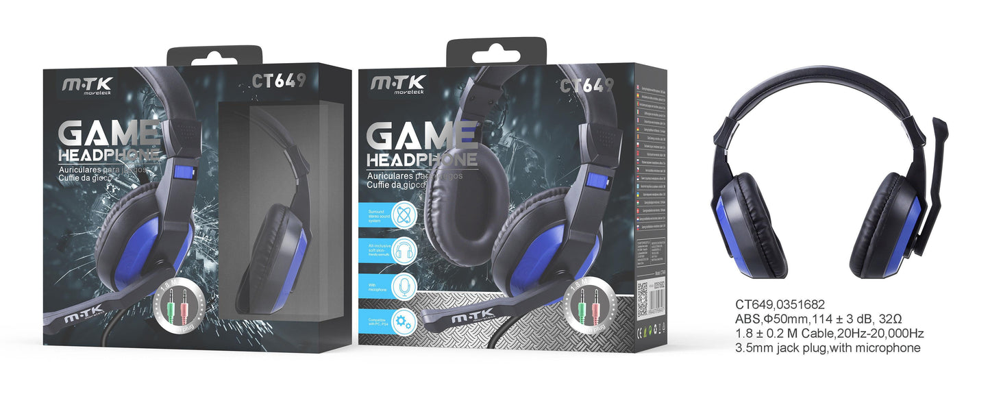 CT649 NE+AZ Auriculares Casco Gaming con Microfono para PS4/Nintendo Switch/Xbox One/Portatil/Tablet/Movil,Negro+Azul Cód.: 0351682