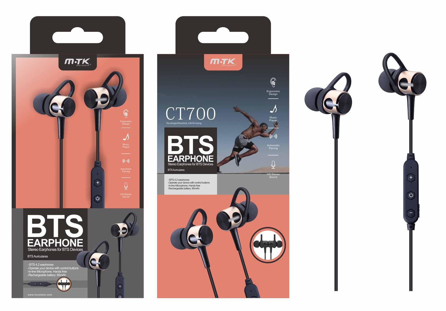 CT700 OR Auriculares Bluetooth Deportivo Jonny con microfono y cable ,Oro Cód.: 0351769